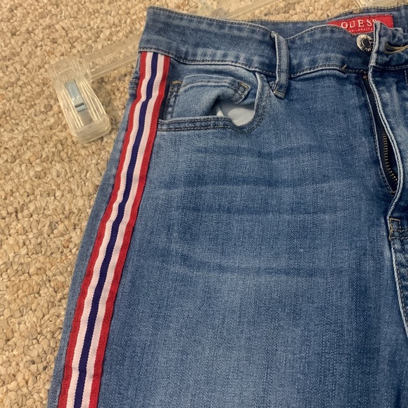 Guess Blue Skinny Denim Jeans with Red, White and Blue Stripes on Both Sides - Picture 9 of 9